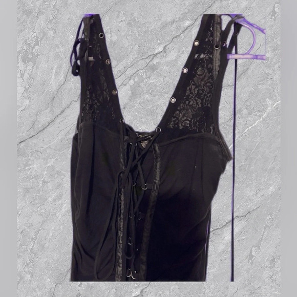 Really Cute Tie Up and Lace Black Tank Top  M - Picture 5 of 6